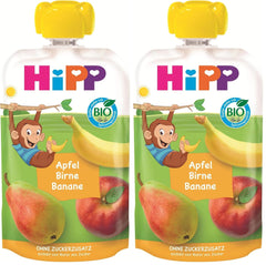 HiPP organic fruit pouches, squeezable, apple, pear, banana - Anton Maimuta (8 x 100g), from 1 year, 100% fruit puree, no added sugar, vegan, best organic quality (pack of 2)