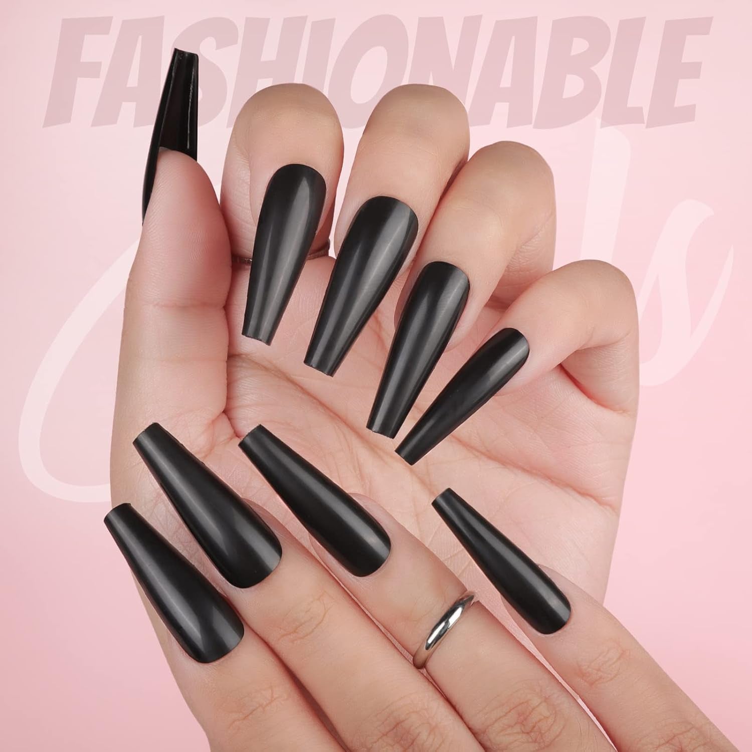 FANDAMEI 12 culori 288 buc unghii artificiale netede, balerină lungă, unghii false tip sicriu, vârfuri de unghii acrilice, balerină lungă pentru unghii artificiale