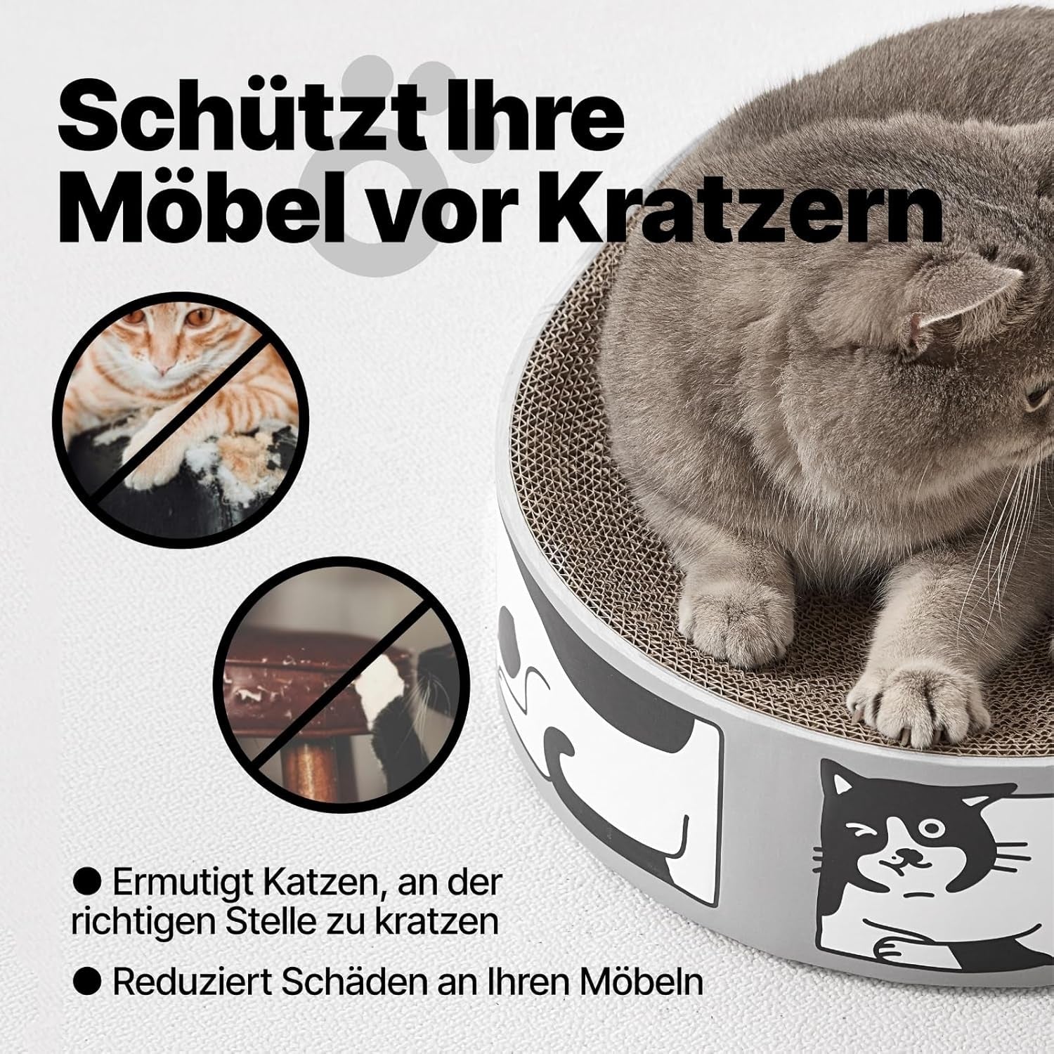 Pat de zgâriat pentru pisici - Placă de zgâriat de 42 cm din carton ondulat 100% reciclat, Pat pentru pisici mari cu catnip natural, Accesoriu robust pentru pisici mici și mijlocii, Pat de zgâriat pentru pisici