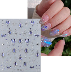 JMEOWIO 3D Nagelsticker Blauer Nail Art Sticker Selbstklebend Nagelaufkleber 5D Stereoskopisch Mondstern Dekoration Nageldesign Zubehör 1 Blatt