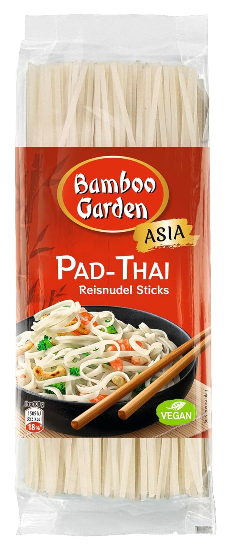 Bamboo Garden - Pad Thai Rice Noodle Sticks, For traditional noodle dishes like Pad-Thai, Vegan, 1 x 300g (Package design may vary)