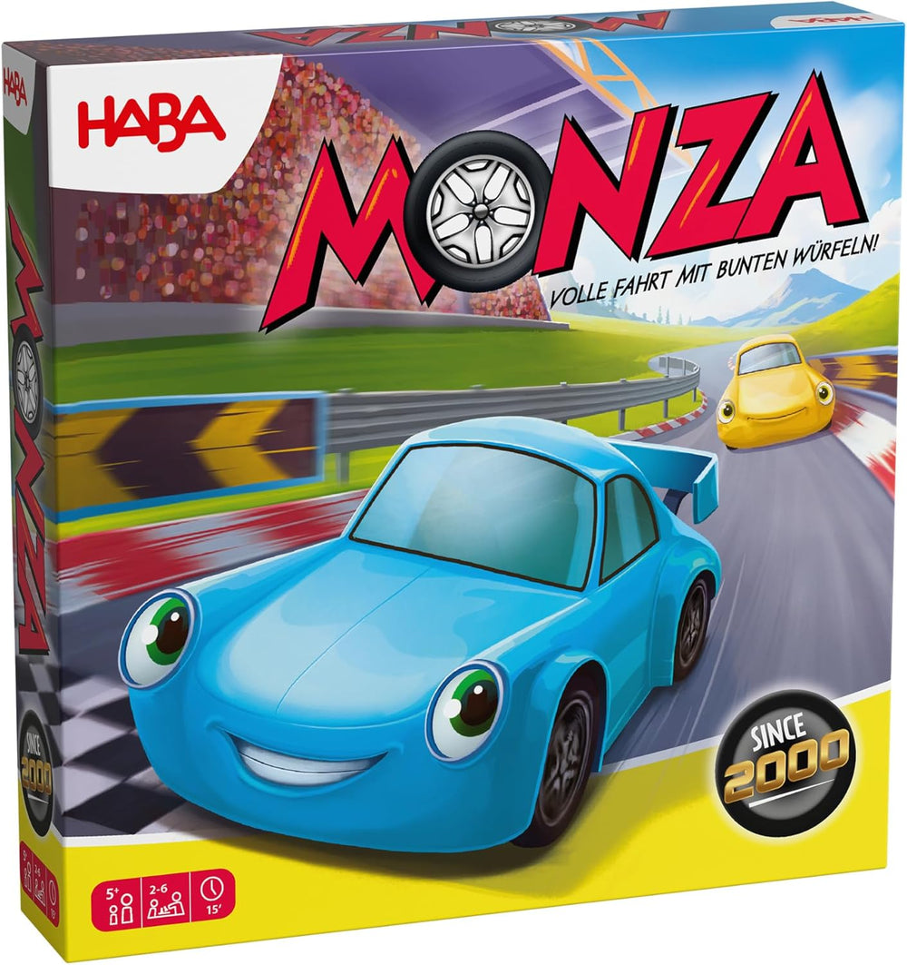 HABA Monza - Fast Board Game and Car Racing Game for Kids 5+ - With 6 Colorful Wooden Cars and Colorful Dice - 2012226001