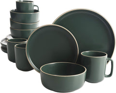 Set de tacâmuri rotunde Zuma, 16 piese, farfurii, boluri, cești, seturi de tacâmuri, serviciu pentru patru (16 piese), verde