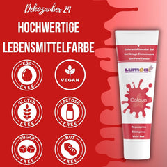 Dekozauber24 Colorant alimentar roșu, gel, 30g, vegan, fără zahăr, foarte concentrat, colorant alimentar roșu pentru fondant, cremă de unt, băuturi și multe altele