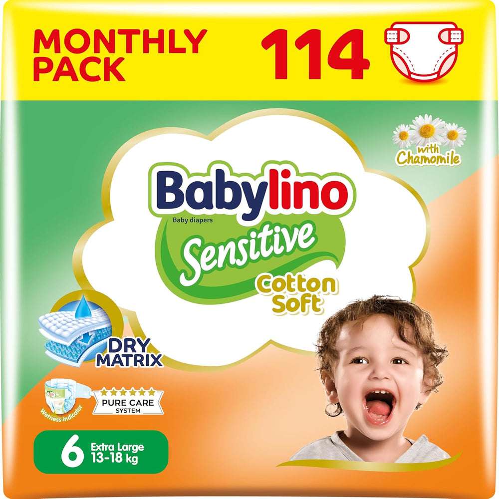 Diapers for sensitive babies, size 6, extra large (13-18 kg), 114 diapers