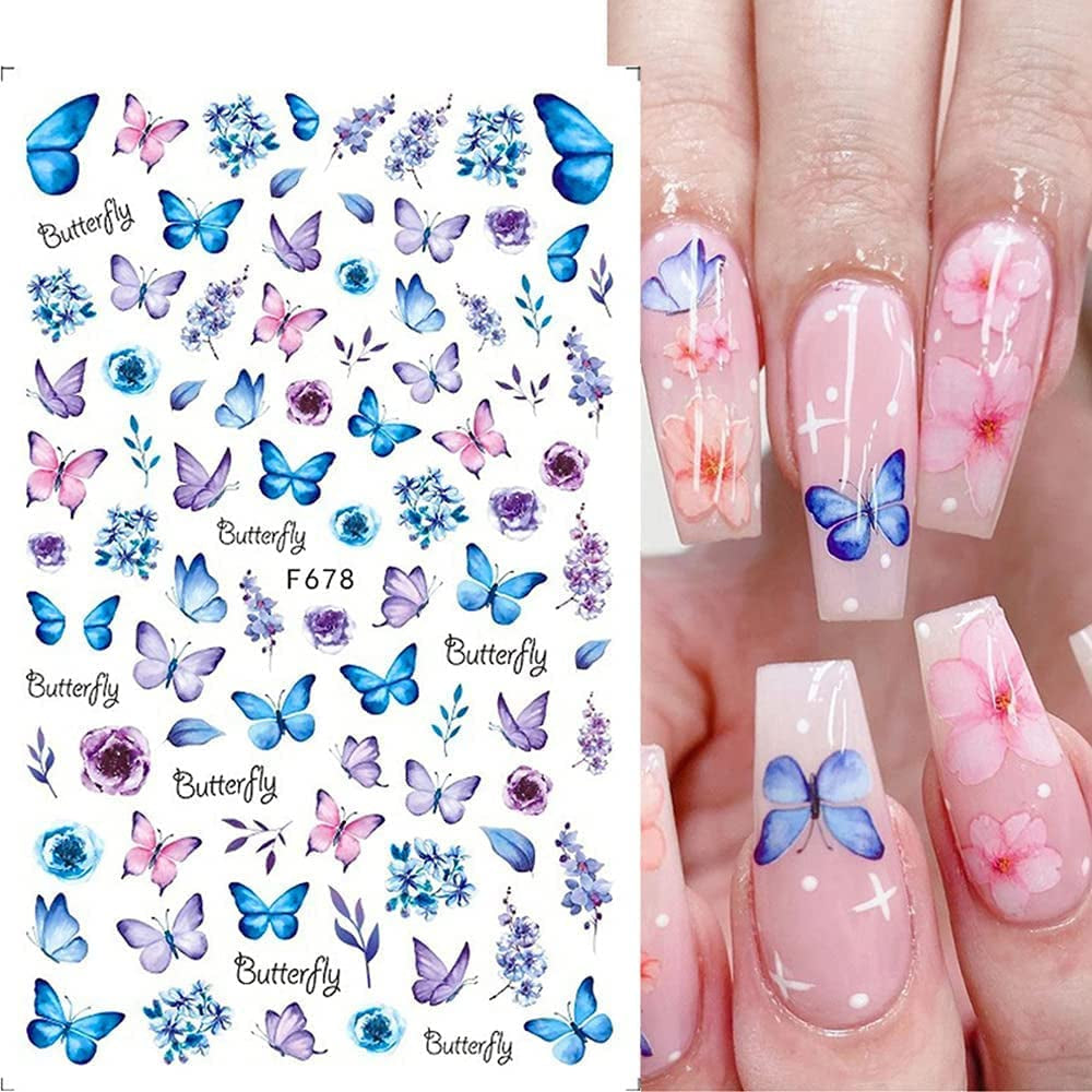 JMEOWIO Nagelsticker Schmetterling 8 Blätter Nagelaufkleber Selbstklebend Blau Schwarz Gold Schmetterling Nail Art Dekoration Nagel Design Zubehör