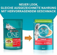 PURINA ONE STERILCAT Katzenfutter nass, zarte Stückchen in Sauce für sterilisierte Katzen, mit Truthahn, 26er Pack (26 x 85g)