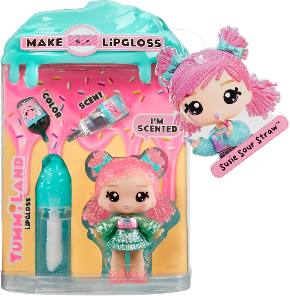 Păpușa Yummiland pentru luciu de buze - Susie Sour Straw - Include set de luciu de buze DIY, Potrivit pentru copii cu vârsta de 4 ani și peste, Seria 2