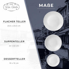 Set de veselă pentru 6 persoane - 18 piese - Set de farfurii din sticlă opal - Set de veselă albă - Set de bol și farfurie - Veselă modernă - Farfurii - Serviciu de masă - Set de veselă pentru 6 persoane