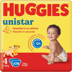 Huggies Unistar diapers, size 4 (7-14 kg), pack of 128 diapers (basic)