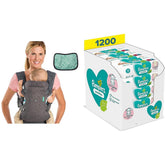 Pampers Sensitive Flip Advanced 4-in-1 Baby Carrier with Bib and Wipes, 1200 Wipes (15 x 80) for Baby's Sensitive Skin, Dermatologically Tested, Newborn Essentials