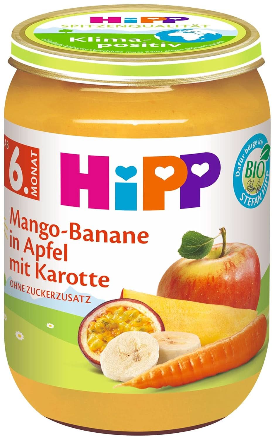 Hipp For Little Gourmets, Nectarine în mere și mango, fără zahăr adăugat, 6 X 190 grame Mama si Copilul Naty Shop 190 grame Mango si banane in piure de mere, morcov