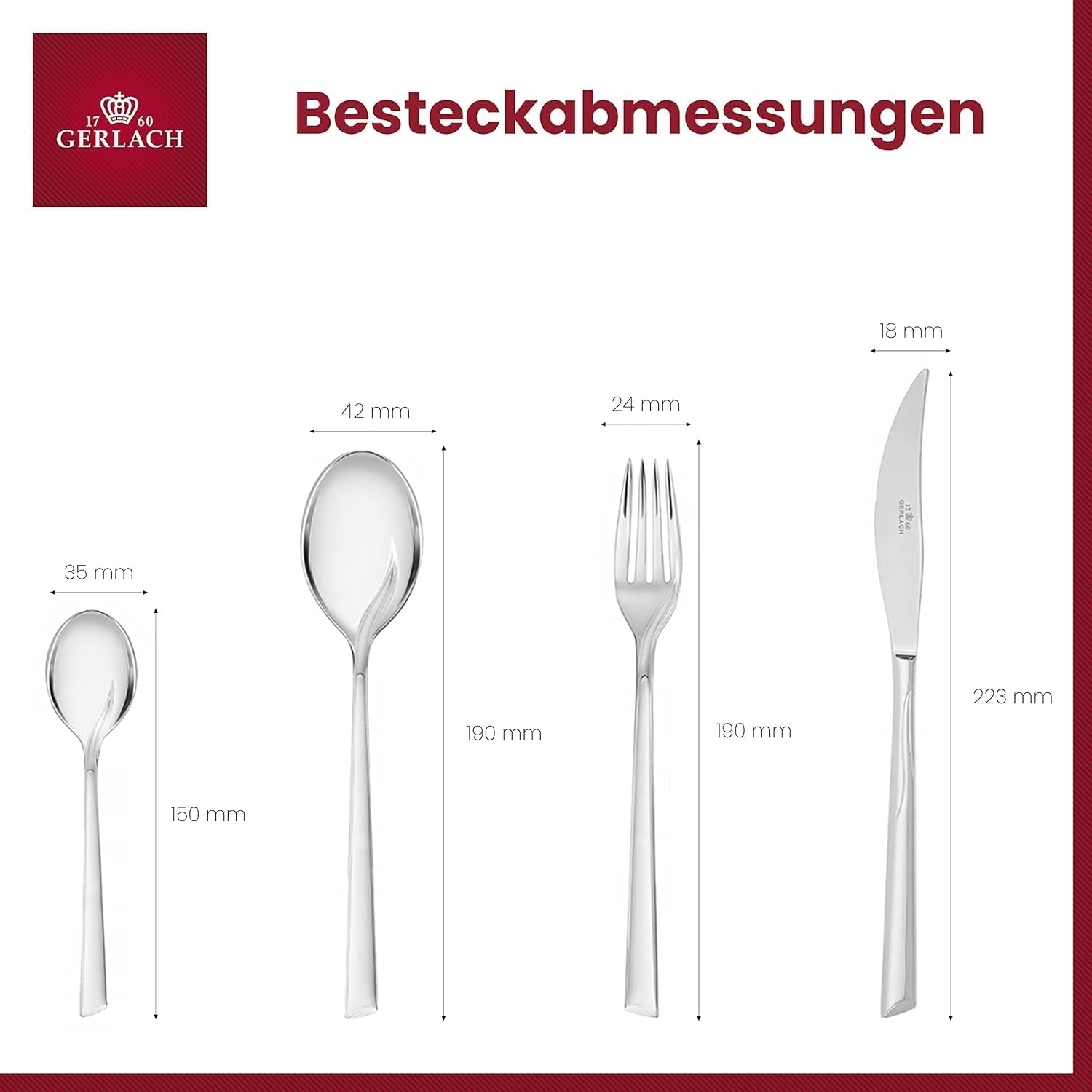 Gerlach Flames Besteck-Set 12 Personen Spülmaschinenfest Essbesteck Edelstahl Elegantes Tafelbesteck Messer Gabel Löffel Teelöffel Kuchengabel Soßenlöffel Kuchenspachtel Glänzend Rostfrei 68 Stk Bucatarie Naty Shop