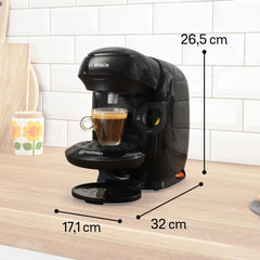Espressor cu capsule Bosch Tassimo Style TAS112E, peste 70 de băuturi, potrivit pentru toate dimensiunile de cești, complet automat, sustenabil, economisește spațiu, 1400 W, negru