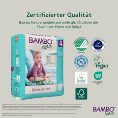 Bambo Nature Diapers for Babies, Size 4 (7-14 kg), 144 pcs, Monthly Box | Premium Diapers with Enhanced Leak Protection | Ultimate comfort and freedom for active kids | Dermatologically tested diapers
