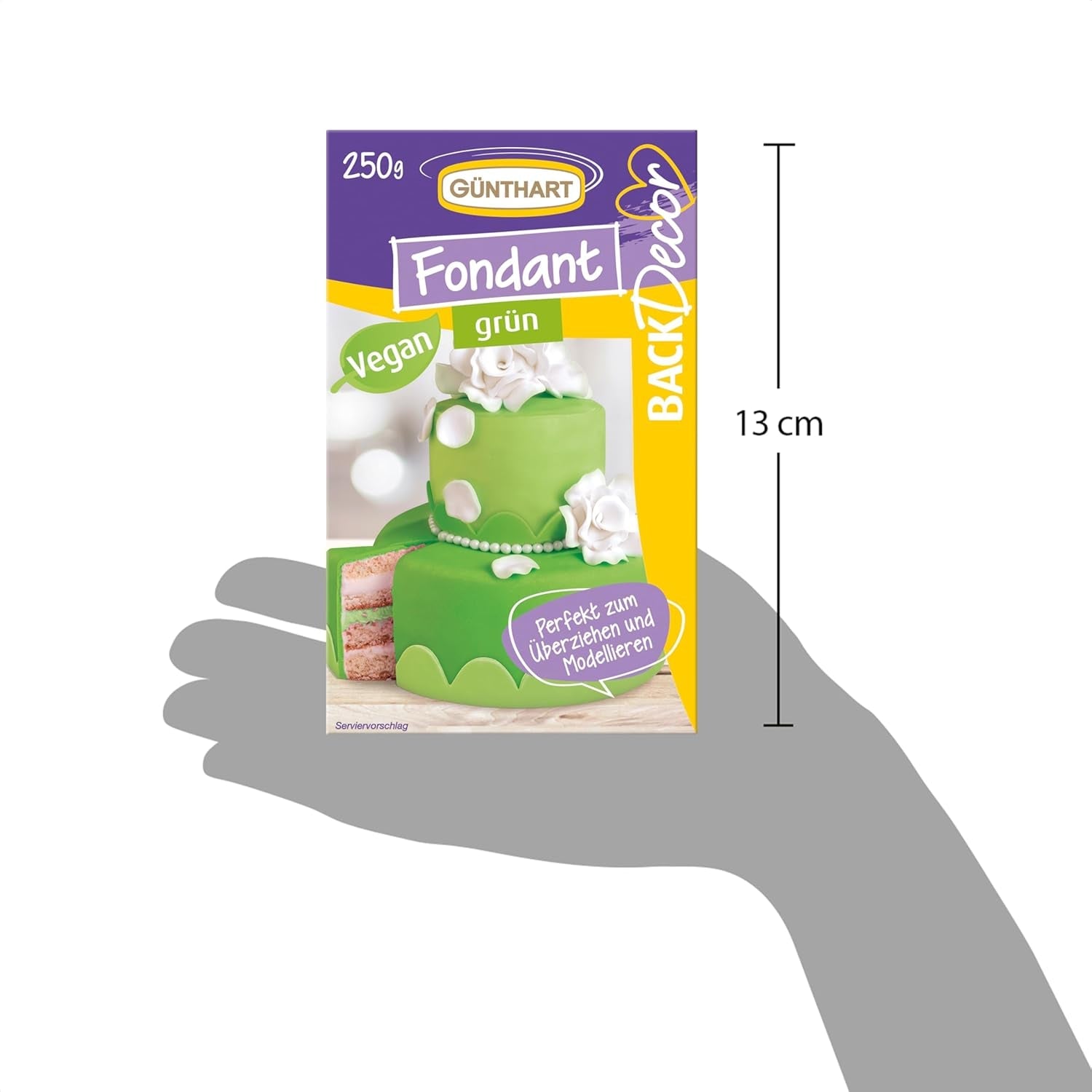 Günthart BackDecor 250 fondant verde, 100% vegan, fără ulei de palmier, rezistent la rupere pentru a acoperi prăjituri și produse de patiserie, potrivit pentru modelare, 1 pachet (1 x 250 g) Pasta de zahar Naty Shop