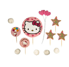 Hello Kitty set med 12 ätbara tårtdekorationer i sockerpasta – festliga tårtor