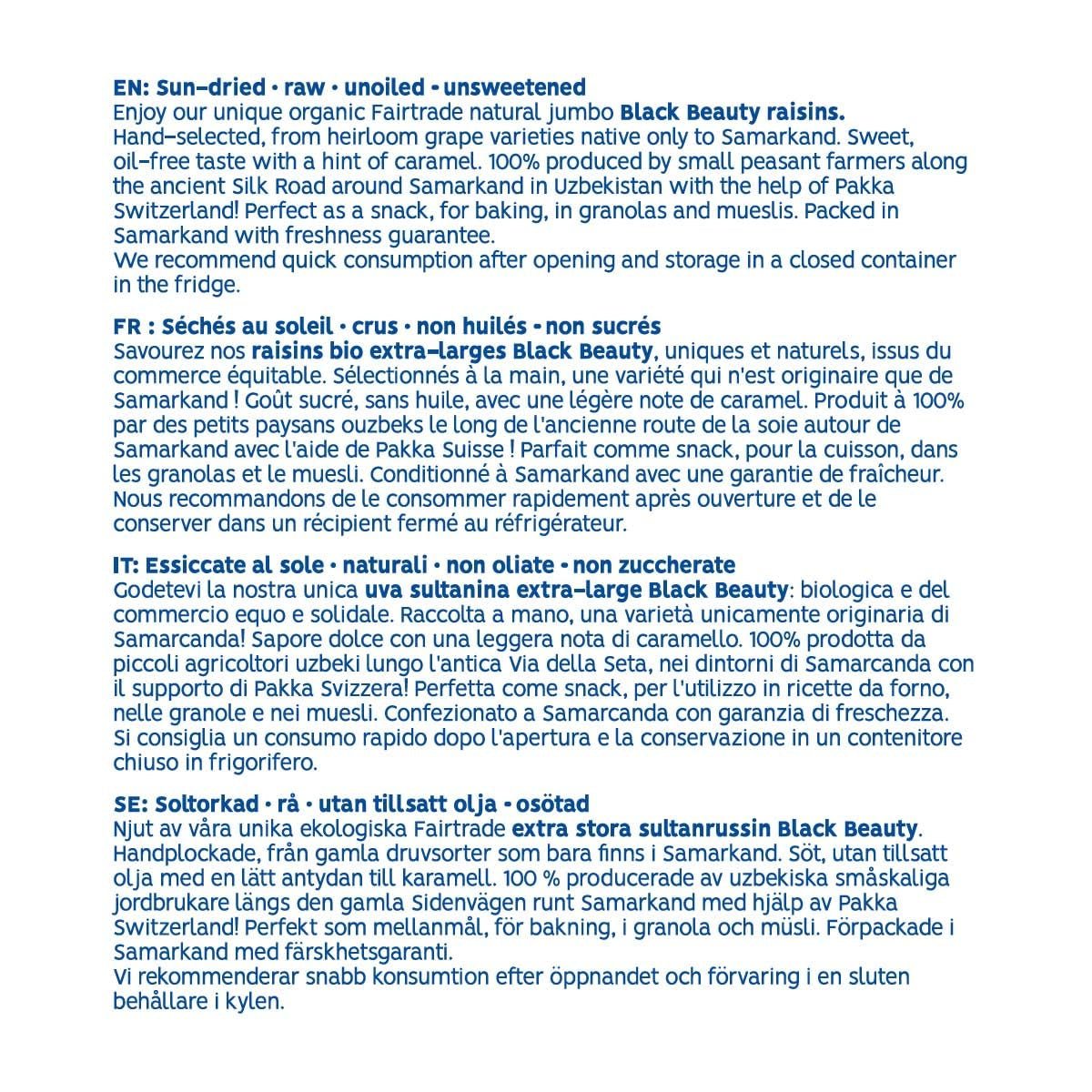 PAKKA - Organic Fairtrade Black Beauty Raisins 600gr, struguri organici, fără semințe, negri, uscați la soare, fără ulei, deci lipicioși, nesulfurați, direct de la micii fermieri din Samarkand în Uzbekistan Produse deshidratate Naty Shop