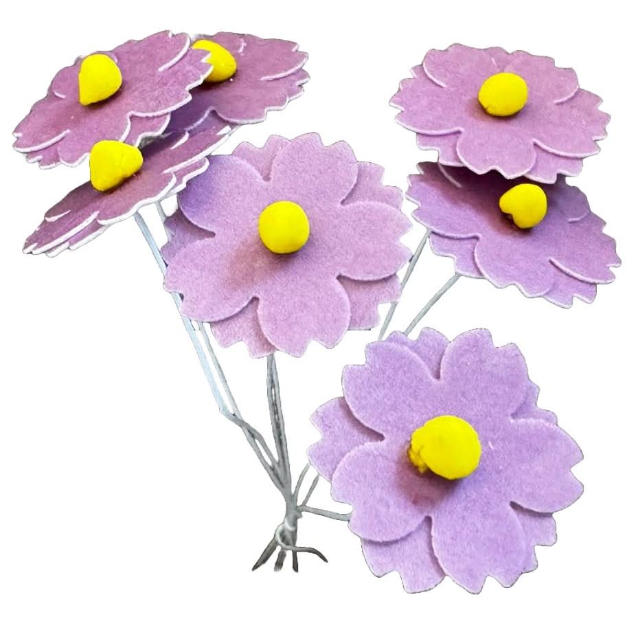 Set of 7 edible decorations from wafers, Lilac purple flowers Decorations from Sugar Paste Nati Shop