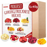 Set de degustare de fructe liofilizate 5x40g, căpșuni fructate liofilizate, zmeură, ananas, mango și amestec de căpșuni-banană, fără aditivi, fabricat în Germania Produse deshidratate Naty Shop Titlu implicit