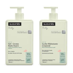Suavinex, Syndet șampon pentru copii pentru piele și păr, fără săpun, 750 ml + loțiune hidratantă pentru corp, 750 ml, potrivit pentru pielea sensibilă și nou-născut, cu 90%-93% ingrediente naturale. Copii - Baie si Skincare Naty Shop Titlu implicit