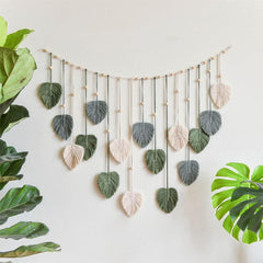 Tapiserie decorare mare tesute margele lemn frunze Casa - Accesorii si Decoratiuni Naty Shop