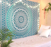 Tapiserie rajrang mandala bumbac verde mare Casa - Accesorii si Decoratiuni Naty Shop Verdețuri de mare 229L X 213B Cm