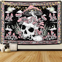 Tapiserie yugarlibi craniu roz ciuperci schelet Casa - Accesorii si Decoratiuni Naty Shop Roz 150L X 130B Cm