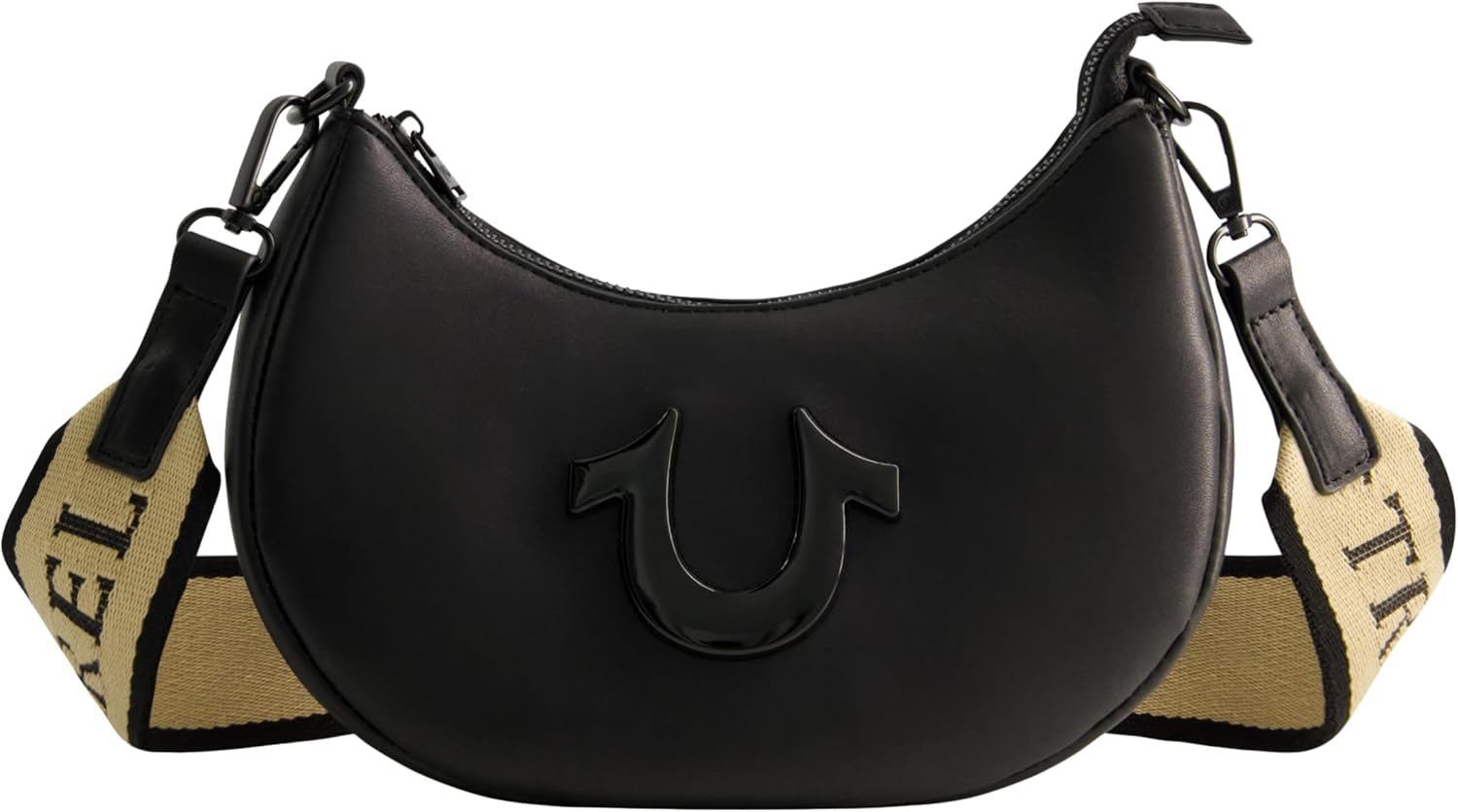 True Religion Women's Shoulder Bag Purse, Crescent Hobo Handbag cu curea detașabilă reglabilă și logo-ul Horseshoe Genti Femei Naty Shop Negru