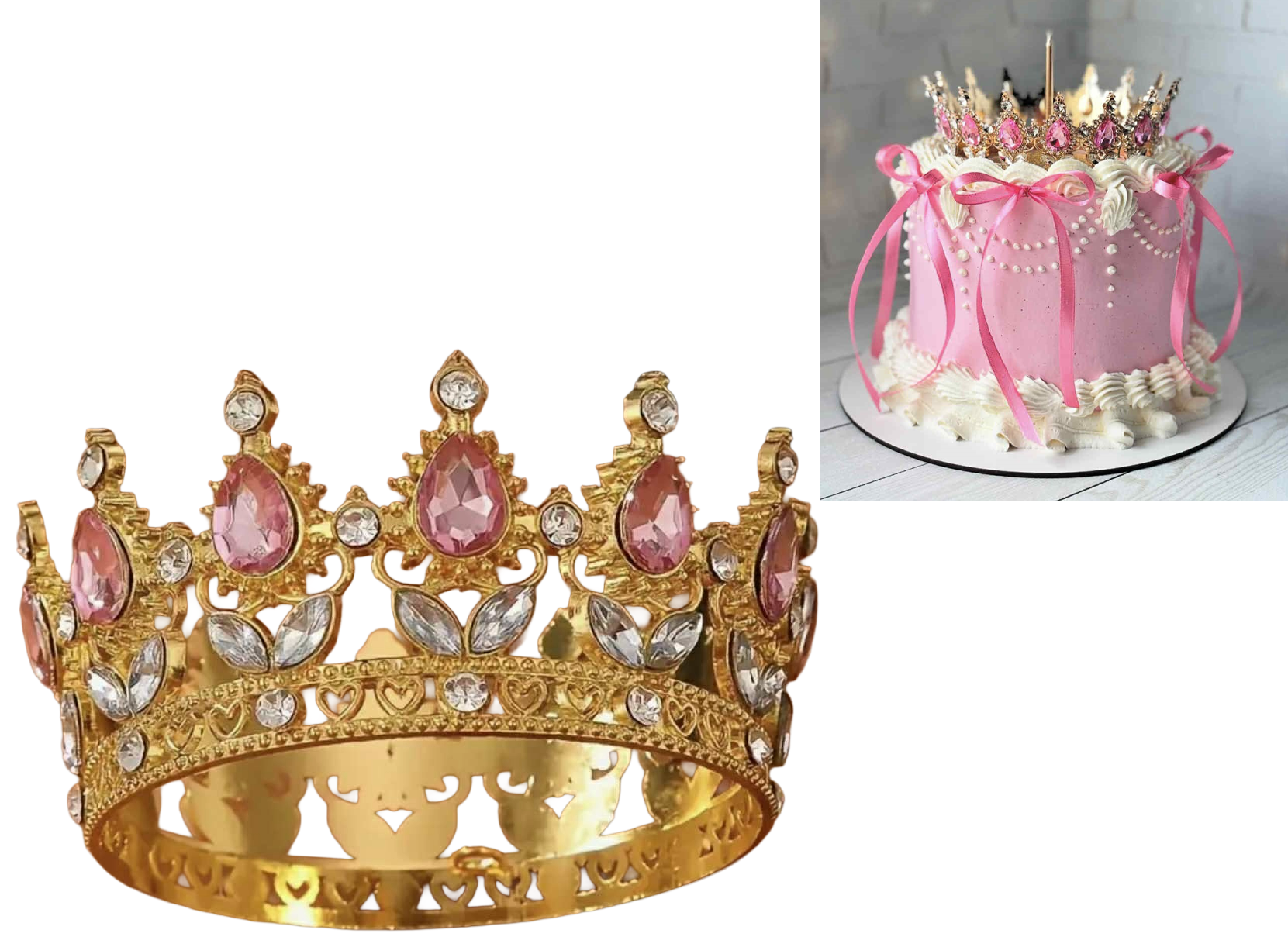 Golden metal crown with pink stones
