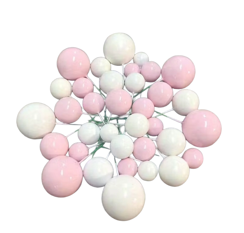 Set of 27 plastic balls for decorating cakes - Pink-White