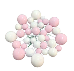 Set of 27 plastic balls for decorating cakes - Pink-White