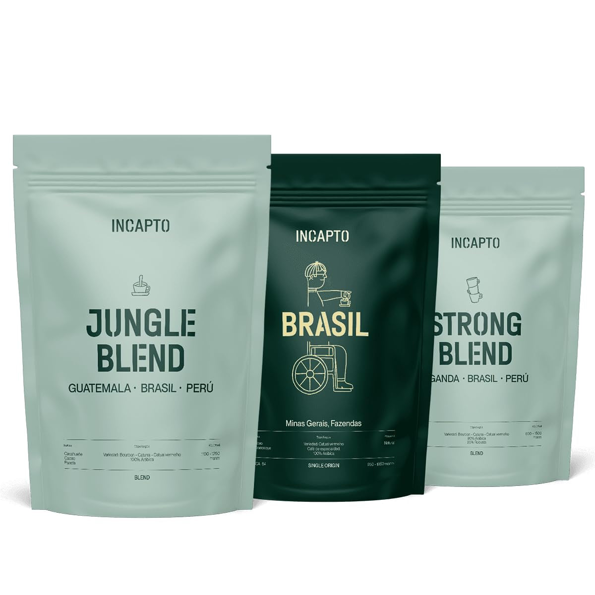 Incapto starter set, Jungle Blend, Brazilian Coffee și Strong Blend, 3 pachete de 500 grame Cafea Naty Shop Default Title