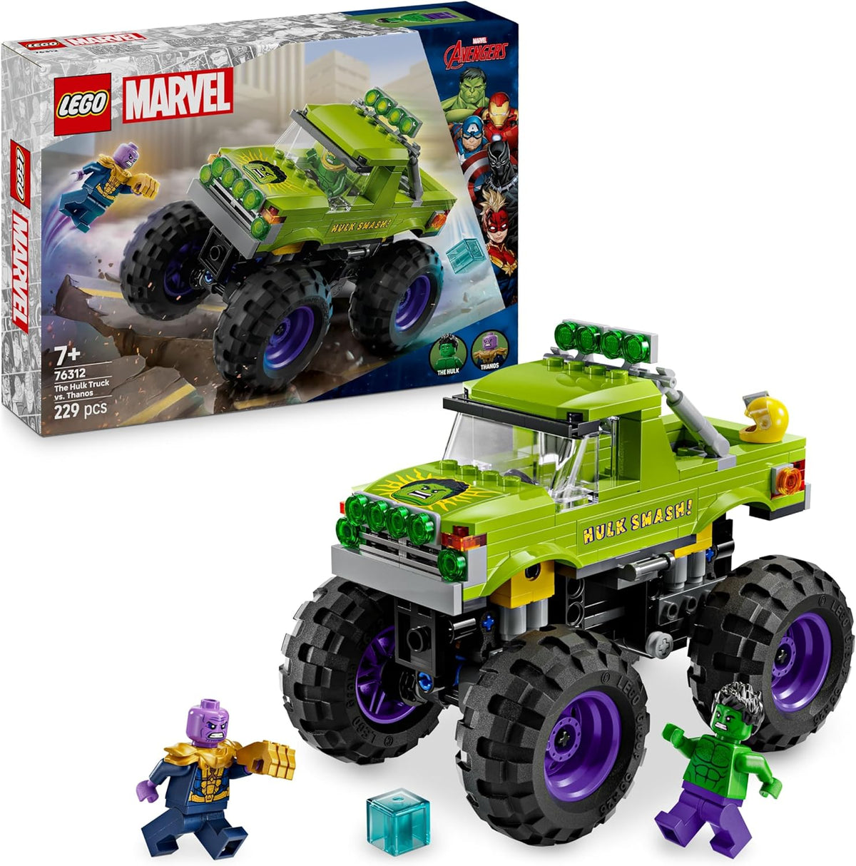 LEGO ǀ Marvel Hulk-Truck Vs. Thanos - Kreatives Superhelden Spielzeug - Avengers Fahrzeug und Minifiguren - Monstertruck für Spielspaß - Geschenk für Jungen und Mädchen ab 7 Jahren - 76312
