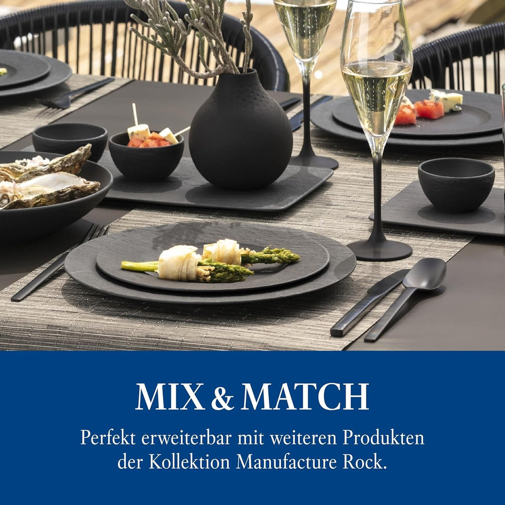 Villeroy & Boch – Manufacture Rock Starter-Set 6 Teilig Schwarz, Spülmaschinenfest, Mikrowellensicher, Geschirr Set Schwarz Matt, Tafelservice, Essgeschirr, Premium Porzellan Tableware Sets Naty Shop