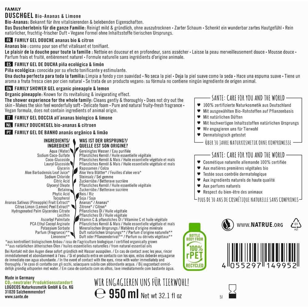 SANTE Natural Cosmetics Refreshing shower gel with citrus fragrance, 950 ml Shower and bath Naty Shop