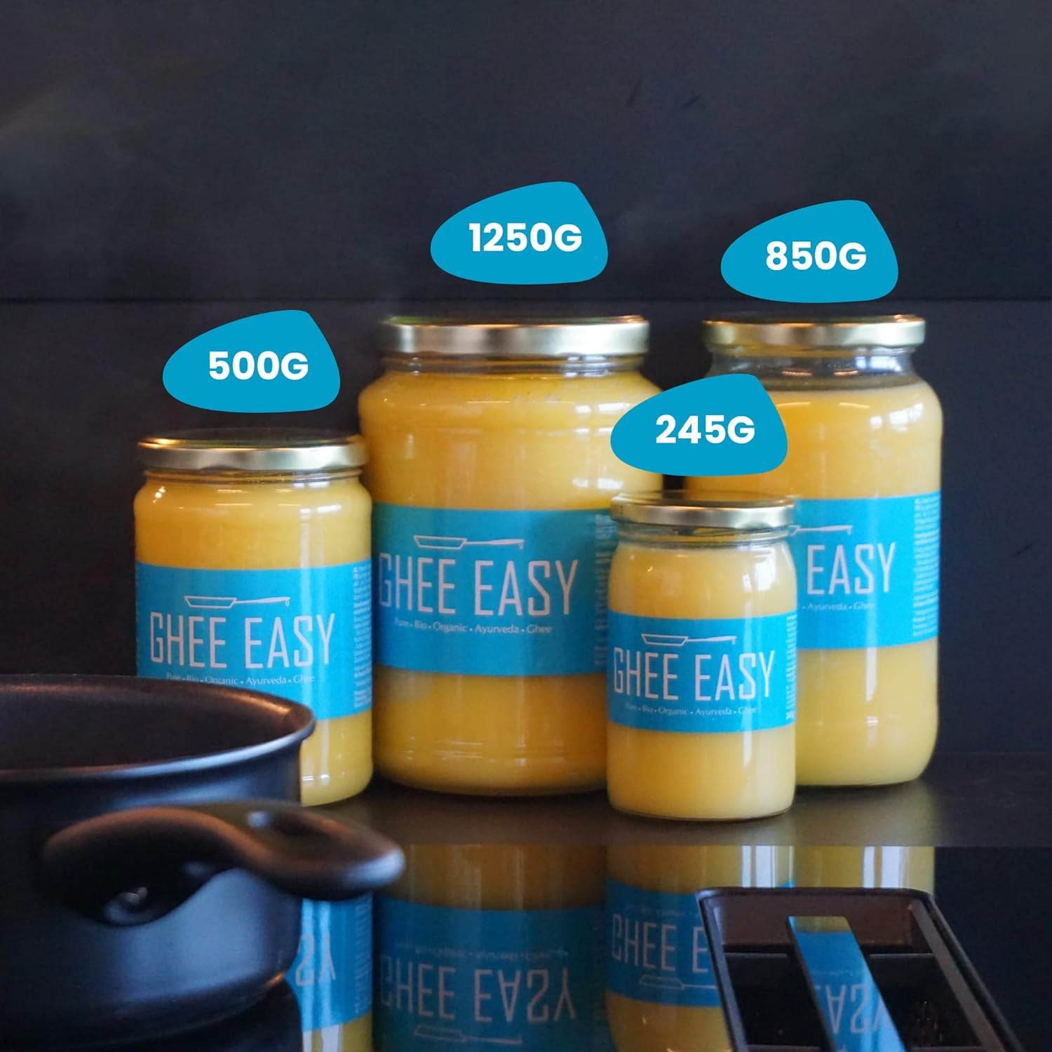 Ghee Easy 850g Ghee Bio von Grasgefütterten Kühen - Ghee Butter ohne Zusatzstoffe - Zertifiziert Organisch & Biologisch - Hochreines Ayurveda Ghee ohne Lactose und Gluten - 100% Europäisch