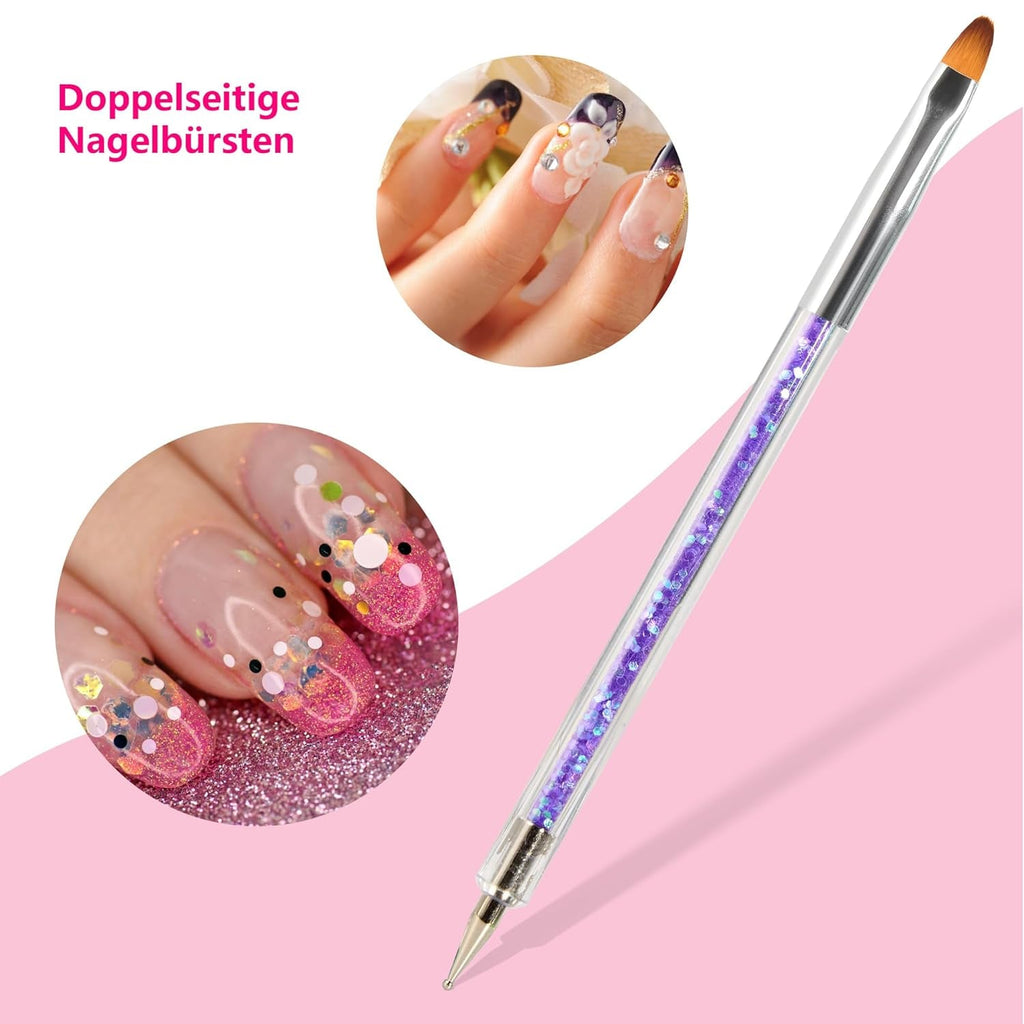 8 Stück Nagel Pinsel, Nagelkunstpinsel Pinsel Set, Pinsel Für Nägel Mit Doppelkopf Nail Art Pinsel Set Dotting Pen Und Gel Brush for Nails Präzise Pinsel Für Nageldesign Und Verzierungen