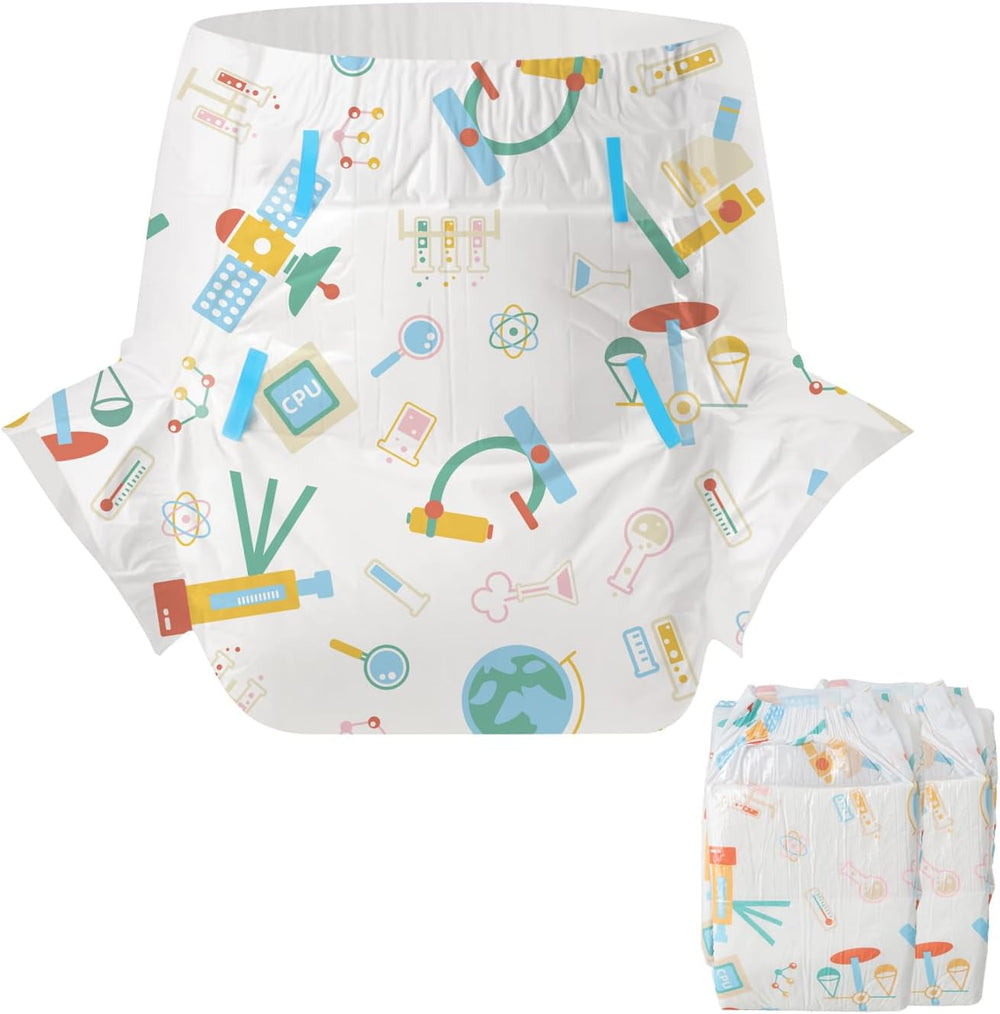 CutiePlusU Adult Diapers 2 Pack Disposable Incontinence Panties with Flaps for Women and Men Maximum Absorbency Overnight - Little Prince (Medium 71-96cm)