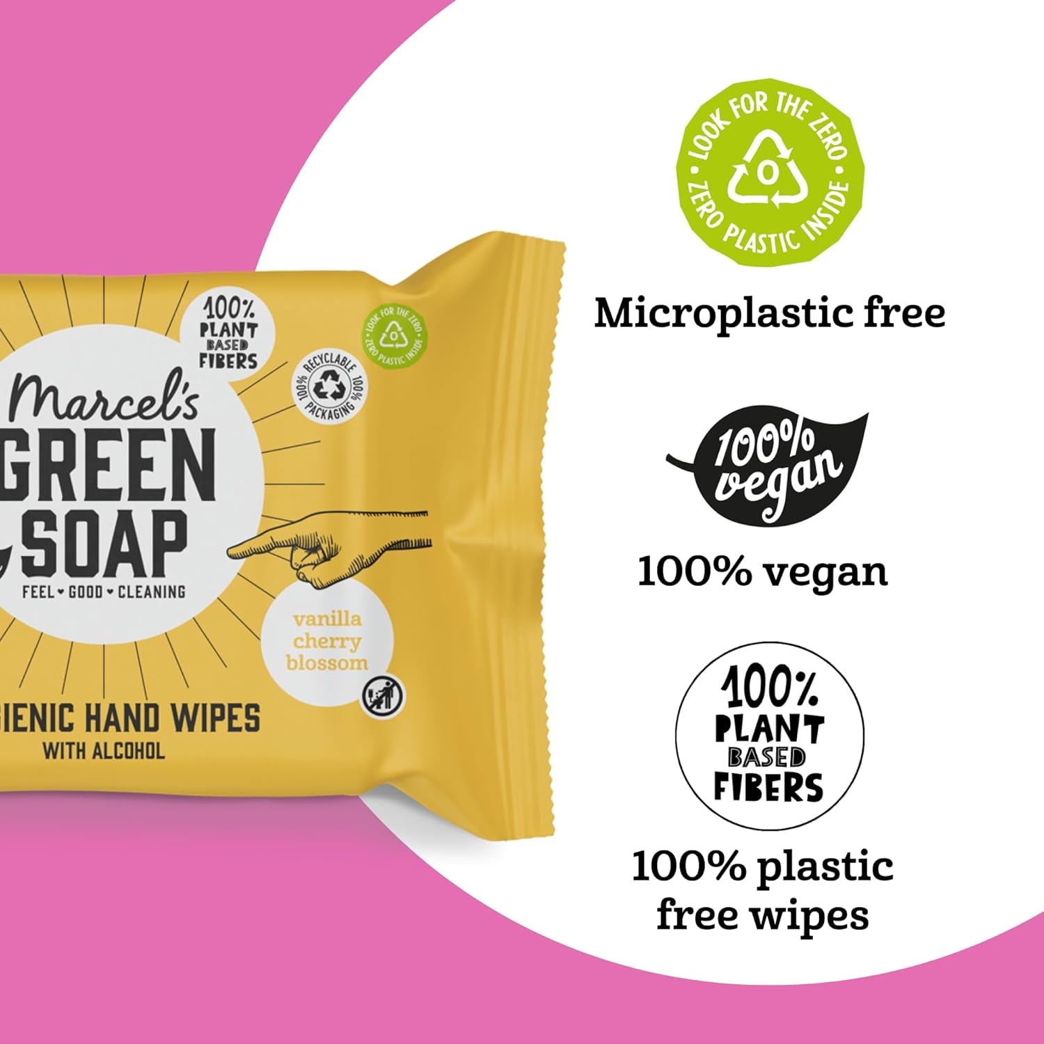 Marcel's Green Soap Hand Wet Wipes 60 Pack - Vanilla & Cherry Blossom - Plant Based - Organic