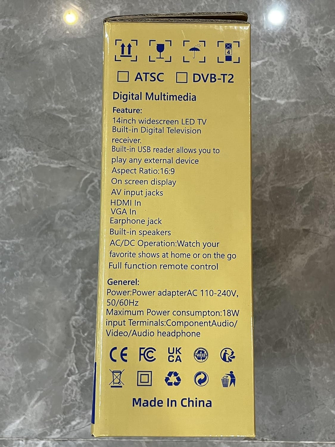 Televizor de 14 inci, ecrane TV mici 1080p, tuner digital integrat T2, intrare HDMI/USB, cablu auto de alimentare CA/CC-12V