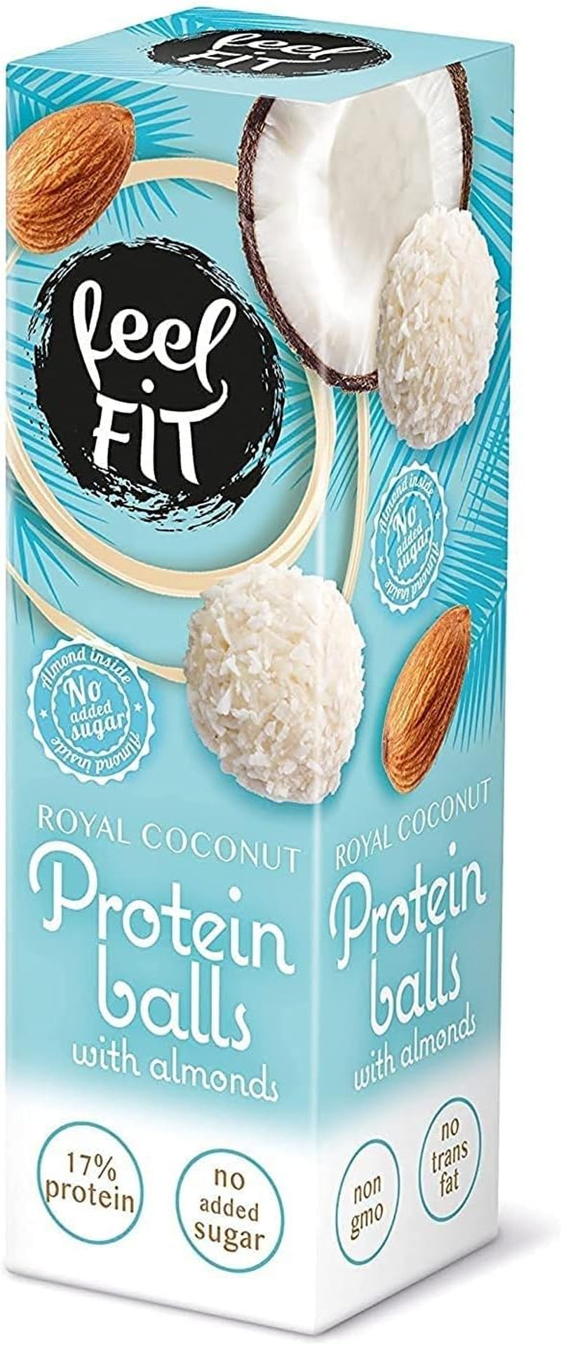 Sugar-free coconut pralines with almonds, feel FIT, no added sugar, 17% protein, 63 g