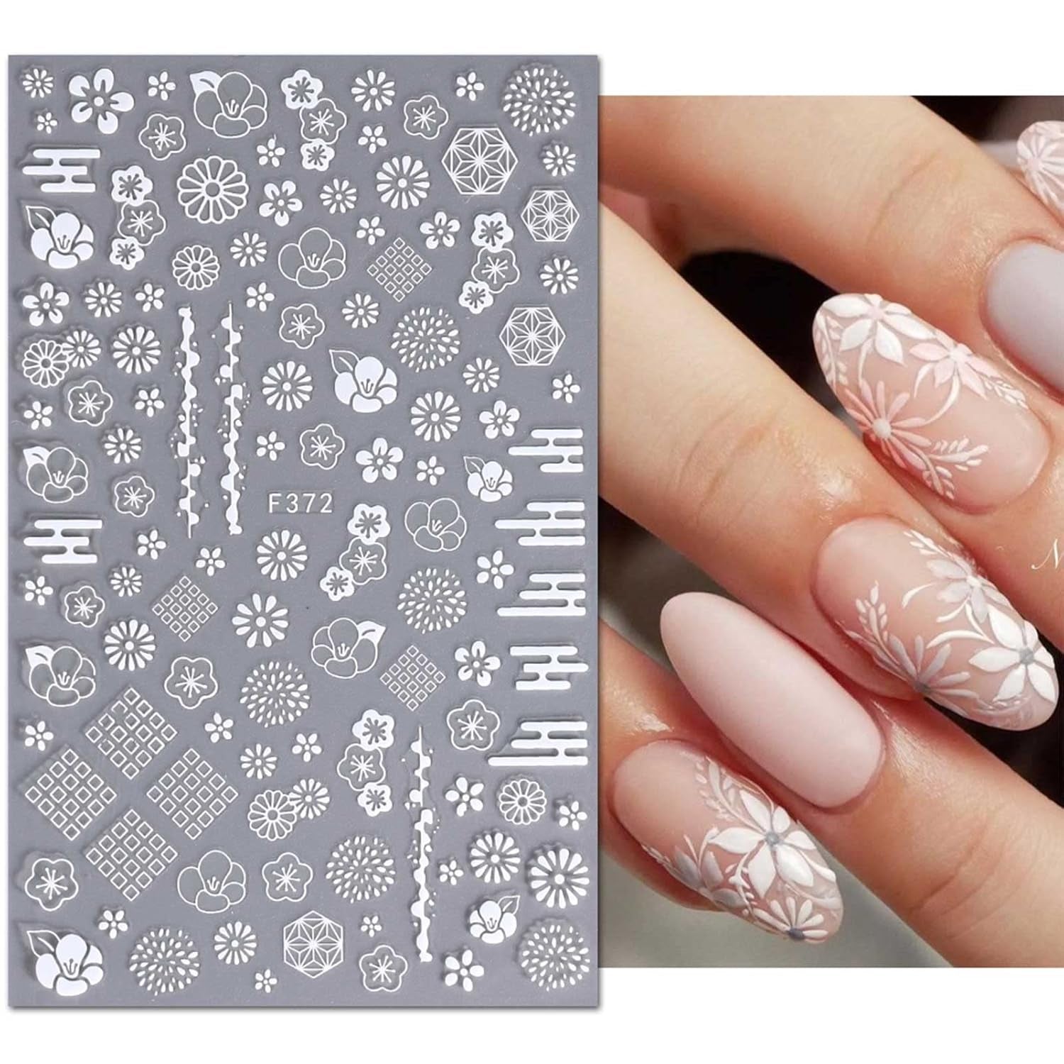 JMEOWIO Nagelsticker Frühling Weiße Blume 9 Blatt Nail Art Sticker Selbstklebend Nagelaufkleber Sommer Blumen Dekoration Nageldesign Zubehör