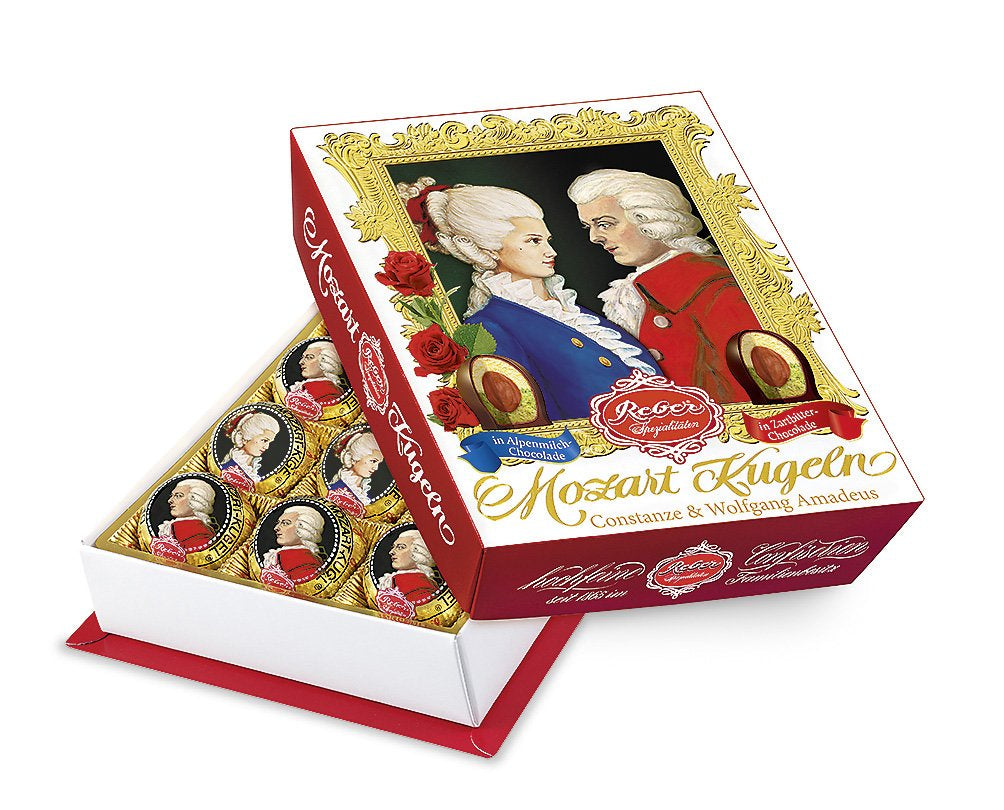 Reber Mozart balls with dark chocolate, pack of 6 with marzipan and nougat, vegan - 1 x 120 g