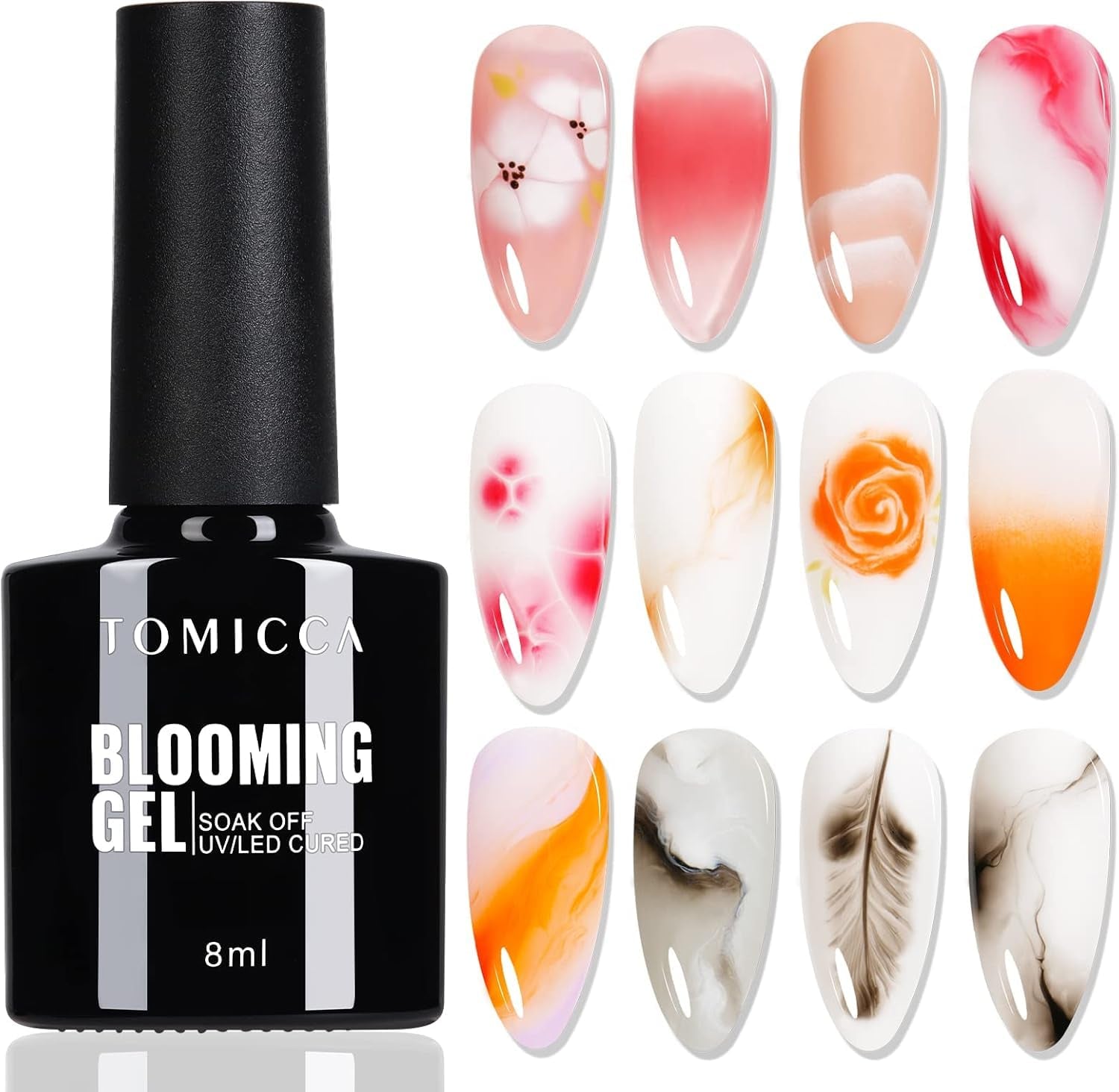 TOMICCA Clear Blooming Gel Nagellack, UV LED Spreading Nagellack Für Nageldesign, Marmor, Aquarell Blüten Nail Art Polish 8Ml