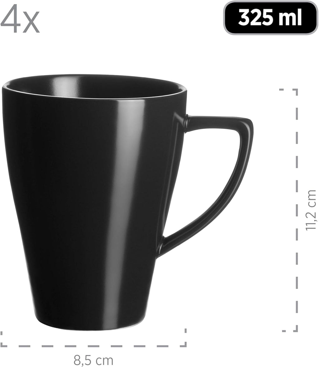 MÄSER 931730 Serie Glendale, Geschirr Set Für 4 Personen in Moderner Asymmetrischer Nierenform, 16-Teiliges Kombiservice in Seidenmattem Schwarz, Steinzeug Seturi vesela masa Naty Shop