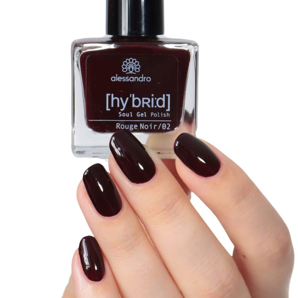 Alessandro Rouge Noir HYBRID Nail Polish - Dark Red-Black - Perfect nails in just 3 steps, without LED - lasts up to 10 days! 8 ml