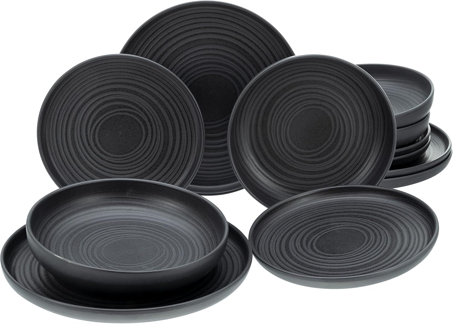 Creatable, 22979, Serie Uno BLACK, 12-Teiliges Geschirrset, Teller Set Aus Steinzeug, Spülmaschinen- Und Mikrowellengeeignet, Made in Portugal Tableware Sets Naty Shop Black Lava Stone Tafelservice 12 Teilig