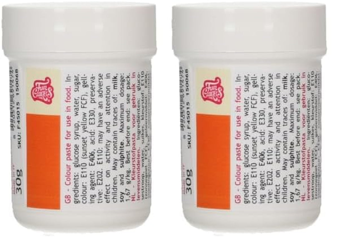 Colorant alimentar concentrat Funcakes Paste Color Orange; pentru aluat, cremă, fondant, marțipan, aluat, pastă de modelat și pastă de flori. Halal și Kosher. 30 g