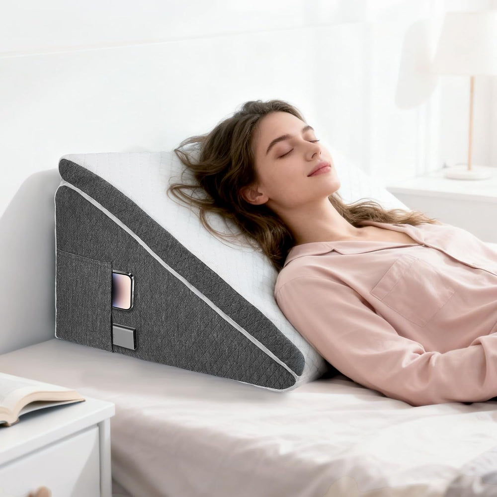 Pernă pană pentru pat și canapea, L50xL50xÎ26 Pernă dublă pentru citit cu husă lavabilă, spumă cu memorie, pentru sforăit și pentru mai mult confort în zona gâtului și spatelui